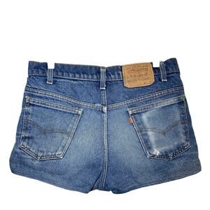 Vintage Levi's Orange Tab 517 Shorts High Rise Whiskering Medium Wash Blue 33"